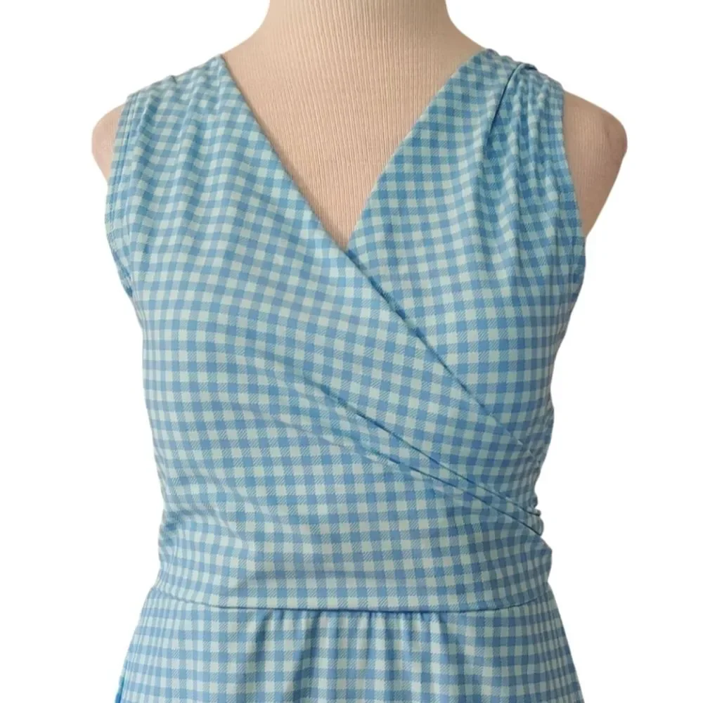 NWT Lands' End Aqua Blue Gingham Tummy Control Swim Dress Size 12 LONG Modest